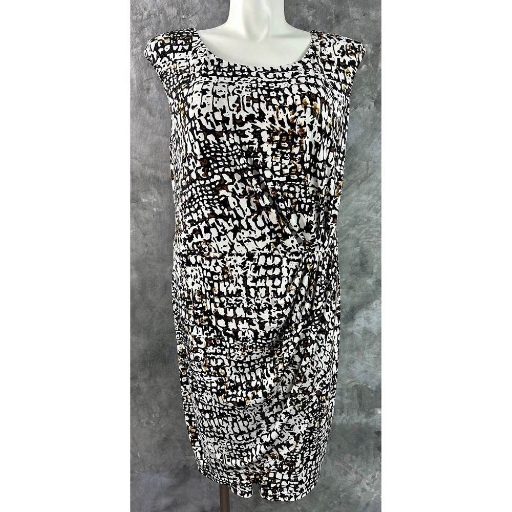 Calvin Klein Animal Print Sleeveless Gathered Faux Wrap Dress sz 18W (16287)